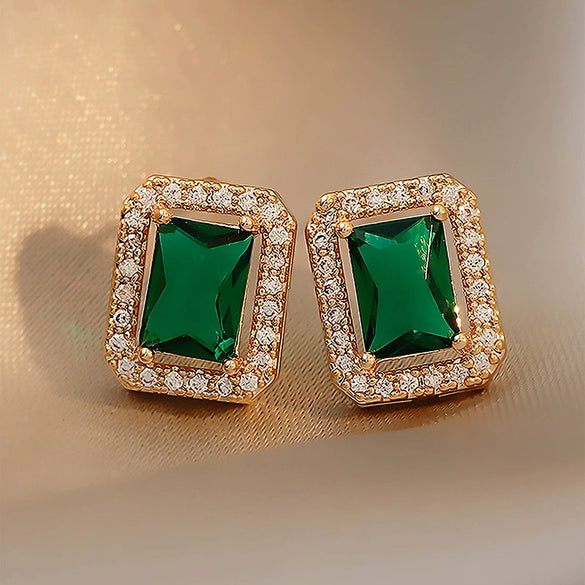 Retro Geometric Rhinestone Inlaid Square Earrings For Women Electroplated Palace Style Fashion Jewelry