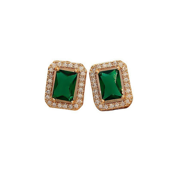 Retro Geometric Rhinestone Inlaid Square Earrings For Women Electroplated Palace Style Fashion Jewelry