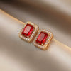 Retro Geometric Rhinestone Inlaid Square Earrings For Women Electroplated Palace Style Fashion Jewelry
