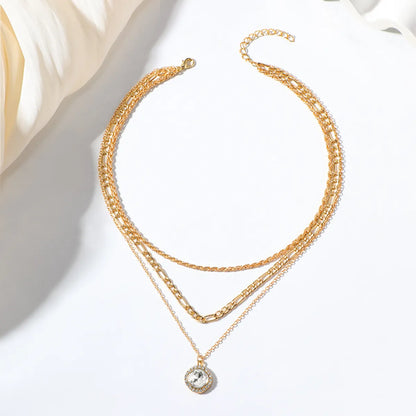 Retro Geometric Round Rhinestones Alloy Wholesale Necklace