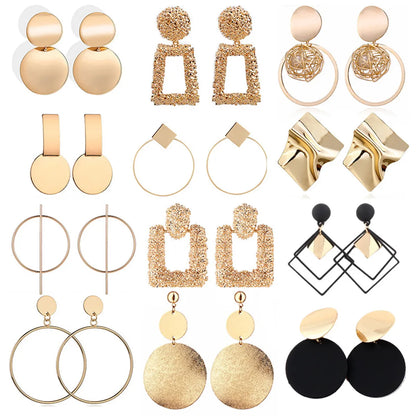 Retro Geometric Round Square Alloy Patchwork Women's Drop Earrings 1 Pair