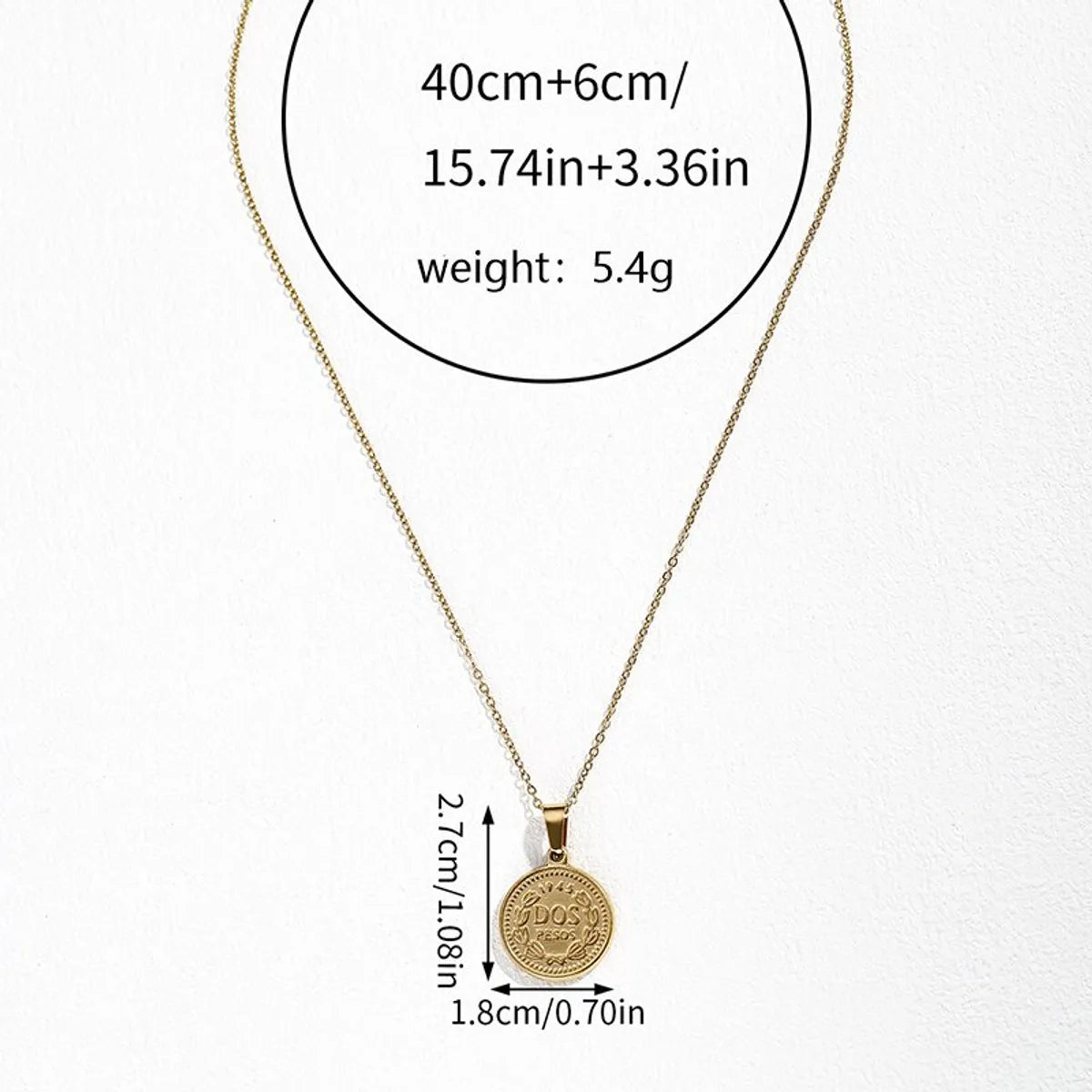 Retro Geometric Round Stainless Steel Indentation Plating Carving Pendant Necklace