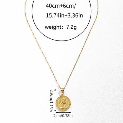 Retro Geometric Round Stainless Steel Indentation Plating Carving Pendant Necklace