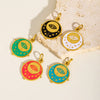 Retro Geometric Round Stainless Steel Pendant With Eyes Stars Sun And Dripping Oil Design