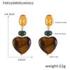 Retro Geometric Round Tiger's Eye Titanium Steel Earrings With Electroplating Treatment For Women