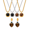 Retro Geometric Round Tiger's Eye Titanium Steel Earrings With Electroplating Treatment For Women