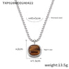 Retro Geometric Round Titanium Steel And Tiger's Eye Earrings With Electroplating For Women