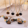 Retro Geometric Round Titanium Steel And Tiger's Eye Earrings With Electroplating For Women