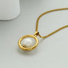 Retro Geometric Shell Pearl Necklace With Ring Pendant Titanium Steel Chain And 18K Gold Plated Finish