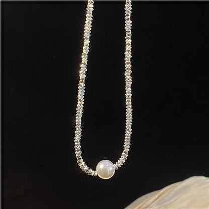 Retro Geometric Silver Plated Inlay Artificial Pearls Women's Necklace 1 Piece