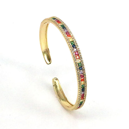 Retro Geometric Square Water Droplets Copper Gold Plated Zircon Bangle 1 Piece