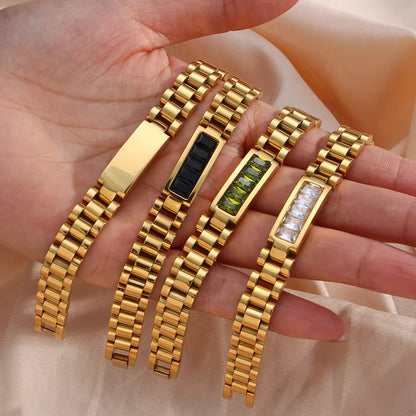 Retro Geometric Stainless Steel Stripe Zircon Bangle