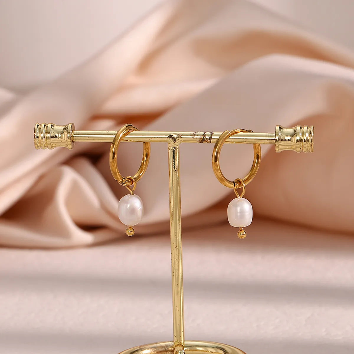 Retro Geometric Inlay 304 Stainless Steel Artificial Pearls 18K Gold Plated Earrings