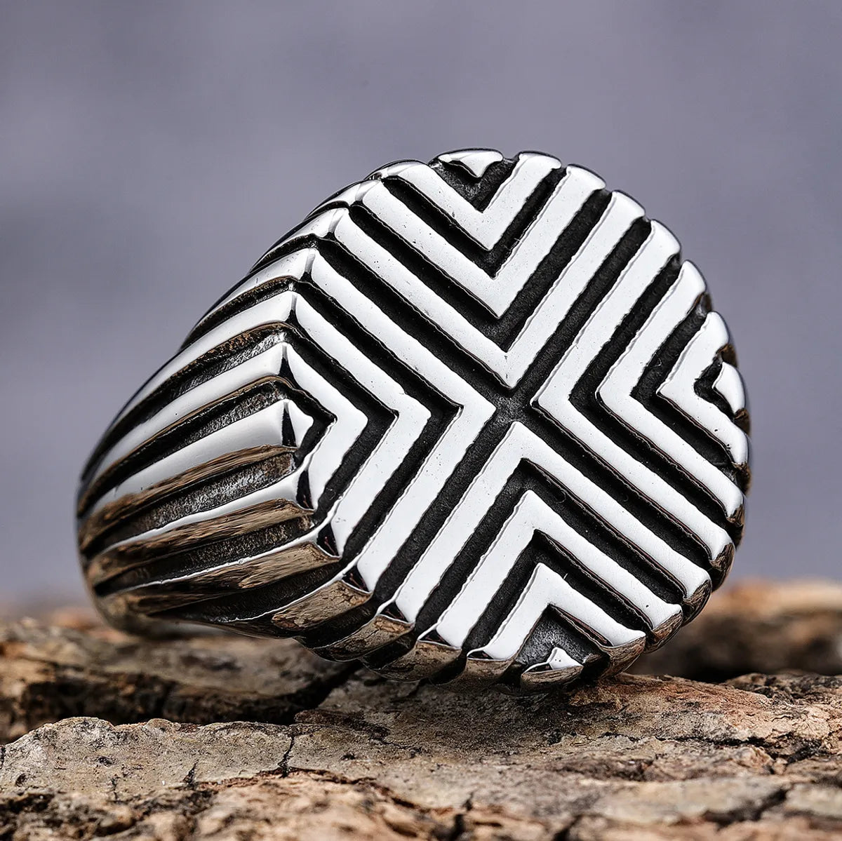 Retro Geometric 304 Stainless Steel Men'S Rings