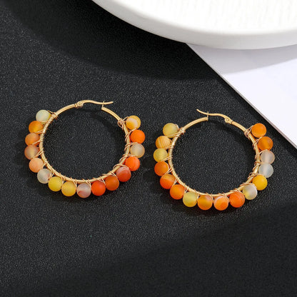 1 Pair Retro Geometric Handmade Stainless Steel Natural Stone Earrings