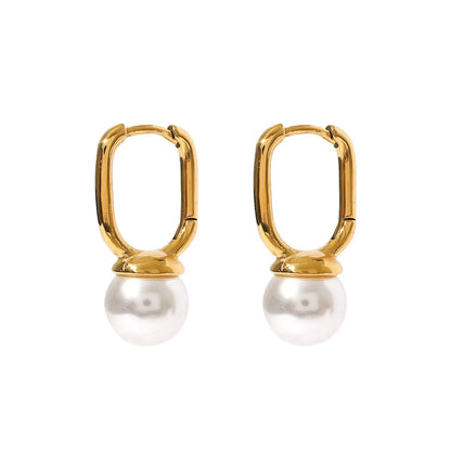 1 Pair Retro Geometric Stainless Steel Pearl Drop Earrings