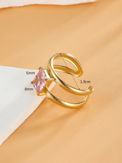 Retro Geometric Stainless Steel Plating Inlay Zircon 18k Gold Plated Open Rings