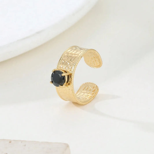 304 Stainless Steel 18K Gold Plated Retro Plating Inlay Geometric Zircon Open Rings