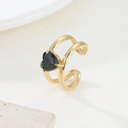 304 Stainless Steel 18K Gold Plated Retro Plating Inlay Geometric Zircon Open Rings