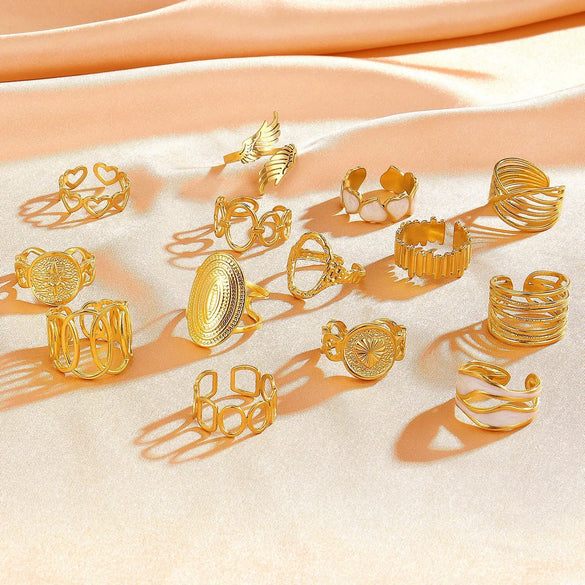 Retro Geometric Stainless Steel Plating Open Rings