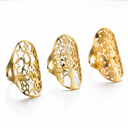 Retro Geometric Stainless Steel Plating Rings