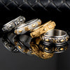 Retro Geometric Stainless Steel Rotating Mantra Ring For Men And Women With Oiled Finish Jewelry