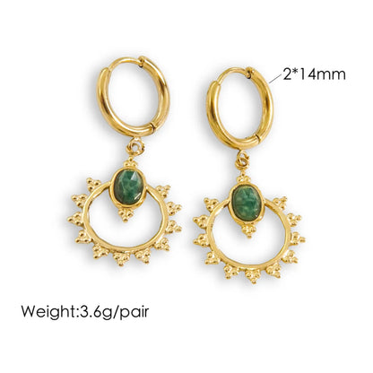 304 Stainless Steel 14K Gold Plated Retro Plating Inlay Geometric Natural Stone Earrings Necklace