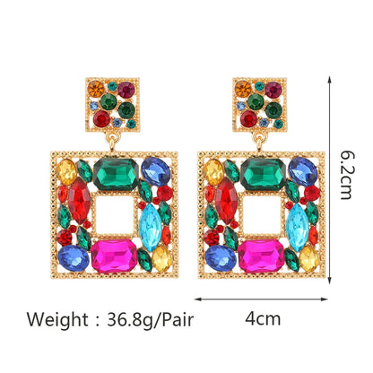 Retro Geometric Titanium Steel Silver Inlay Artificial Crystal Drop Earrings 1 Pair