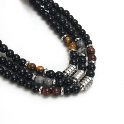 Retro Geometric Tiger Eye Titanium Steel Beaded Plating Unisex Necklace