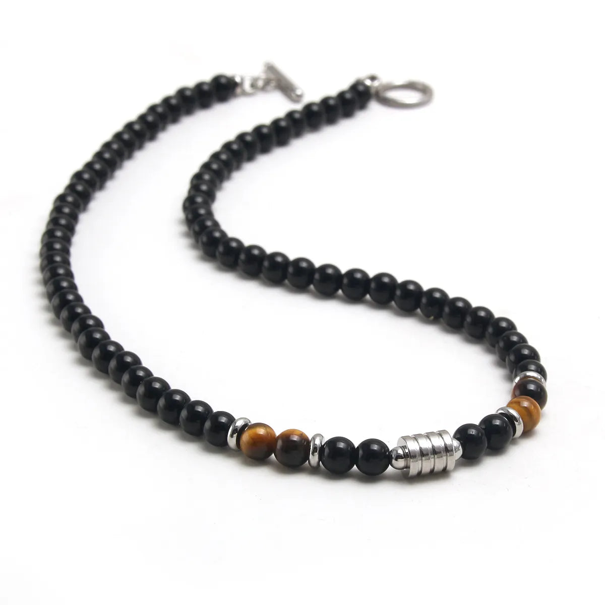 Retro Geometric Tiger Eye Titanium Steel Beaded Plating Unisex Necklace