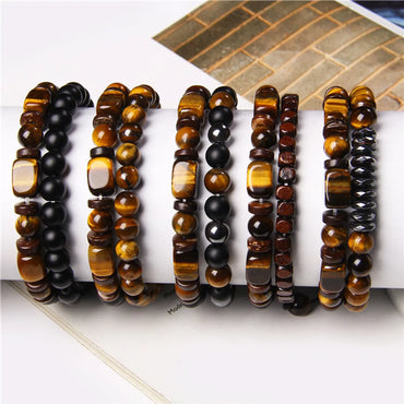 Retro Geometric Tiger Eye Unisex Bracelets