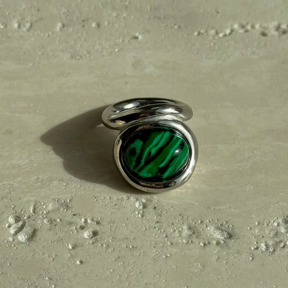 Retro Geometric Titanium Steel Inlay Natural Stone Rings