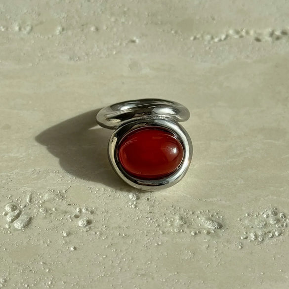 Retro Geometric Titanium Steel Inlay Natural Stone Rings