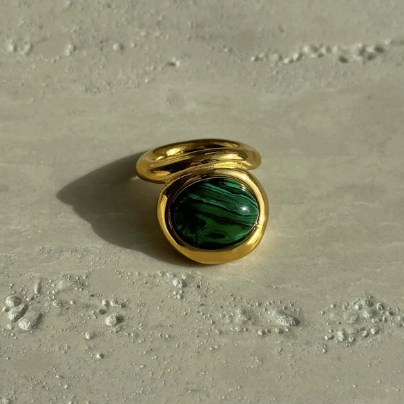 Retro Geometric Titanium Steel Inlay Natural Stone Rings