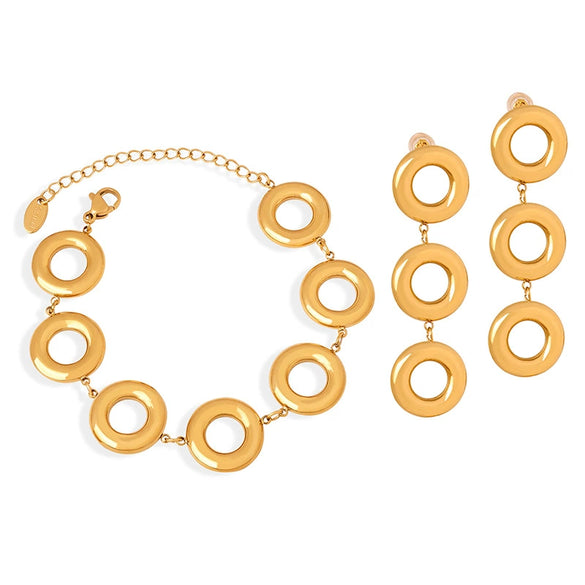 Retro Geometric Titanium Steel Jewelry Suit For Women With Electroplating Ring Earrings And Bracelet