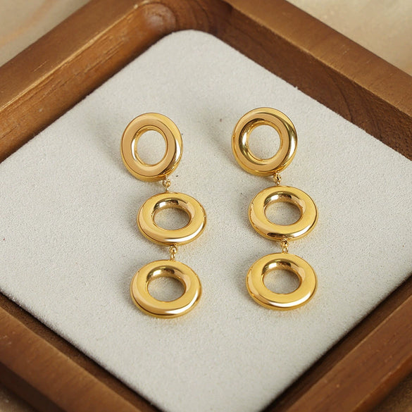 Retro Geometric Titanium Steel Jewelry Suit For Women With Electroplating Ring Earrings And Bracelet
