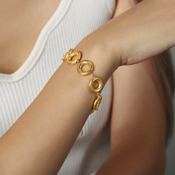Retro Geometric Titanium Steel Jewelry Suit For Women With Electroplating Ring Earrings And Bracelet