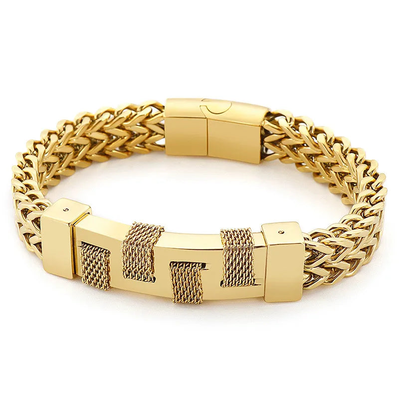 Retro Geometric Titanium Steel Plating 18K Gold Plated Men'S Bracelets