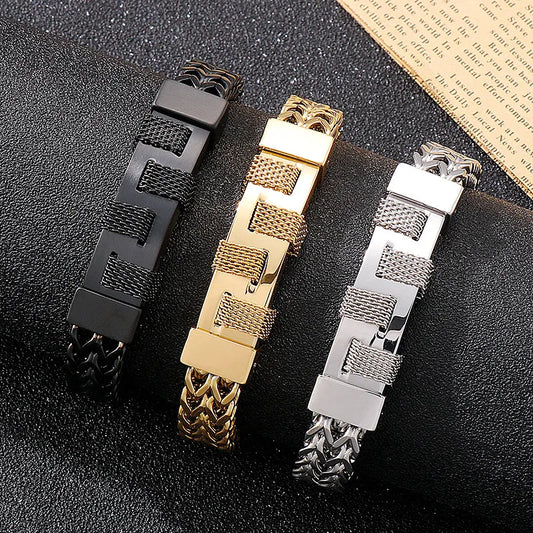 Retro Geometric Titanium Steel Plating 18K Gold Plated Men'S Bracelets