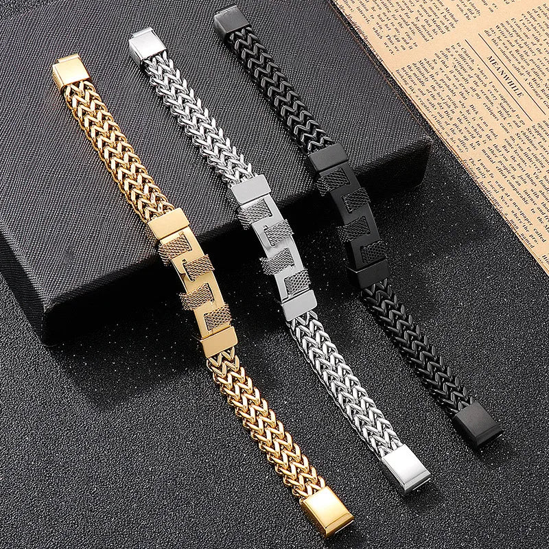 Retro Geometric Titanium Steel Plating 18K Gold Plated Men'S Bracelets