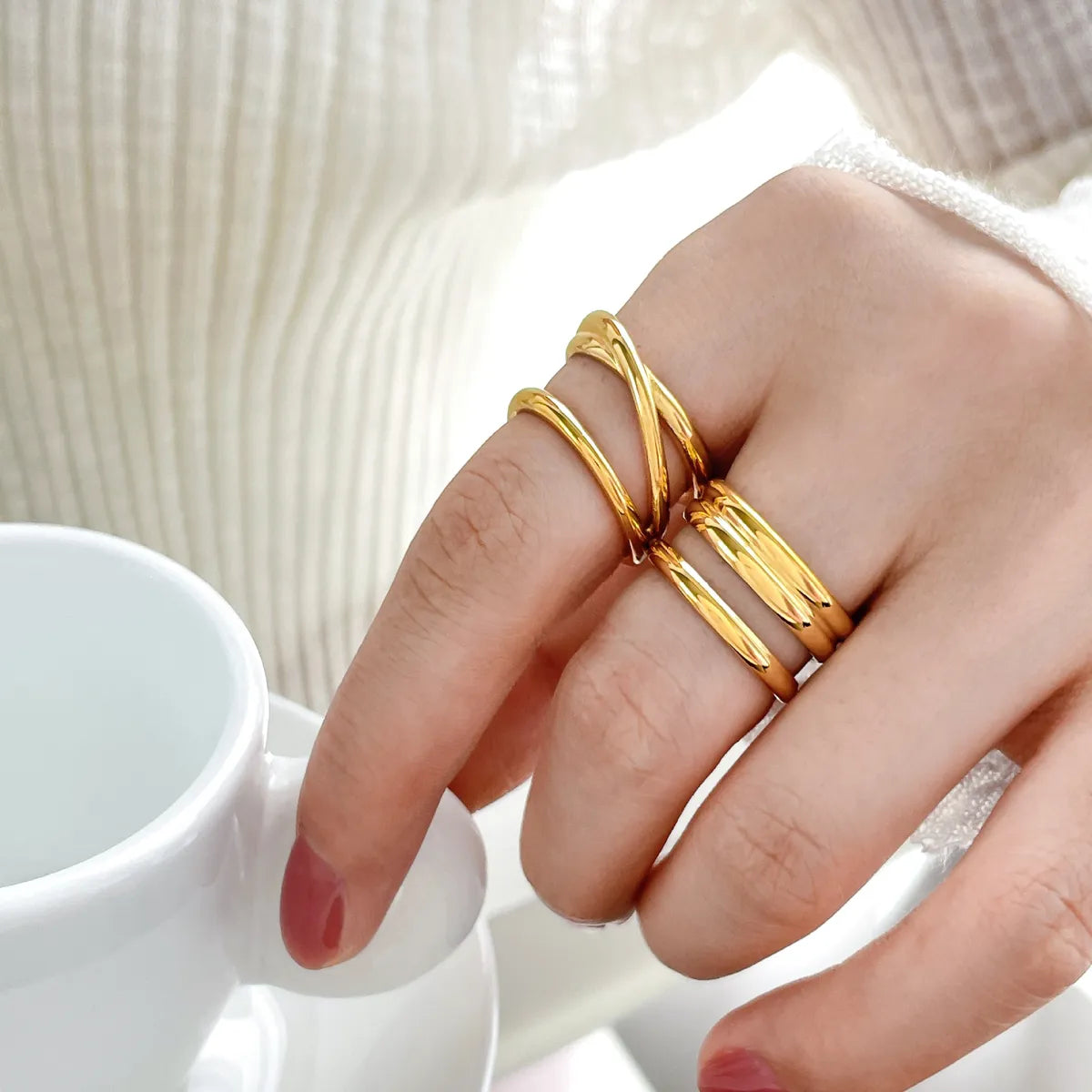 Retro Geometric Titanium Steel Plating Rings