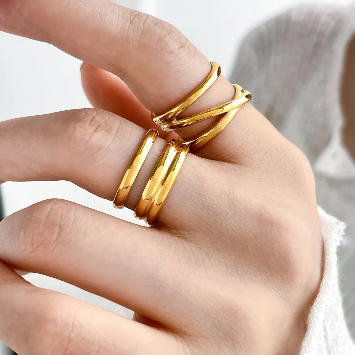 Retro Geometric Titanium Steel Plating Rings