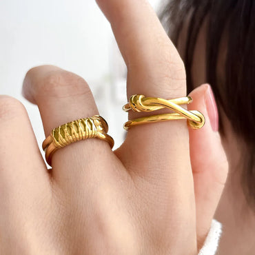 Retro Geometric Titanium Steel Plating Rings