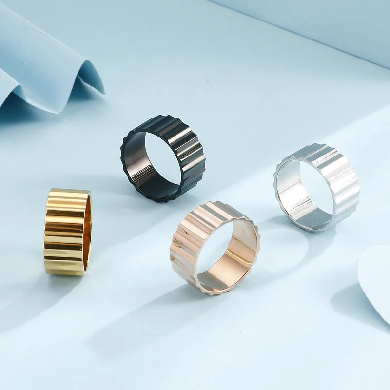 Retro Geometric Titanium Steel Plating 18K Gold Plated Unisex Rings