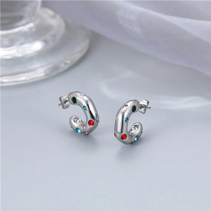 Retro Geometric Titanium Steel Plating Zircon Ear Studs 1 Pair