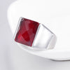 Retro Geometric Titanium Steel Ring With Pomegranate Red Accent Electroplated Unisex Statement Jewelry