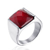 Retro Geometric Titanium Steel Ring With Pomegranate Red Accent Electroplated Unisex Statement Jewelry