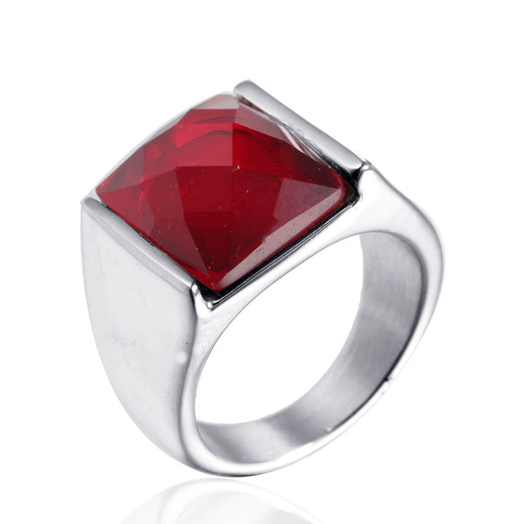 Retro Geometric Titanium Steel Ring With Pomegranate Red Accent Electroplated Unisex Statement Jewelry