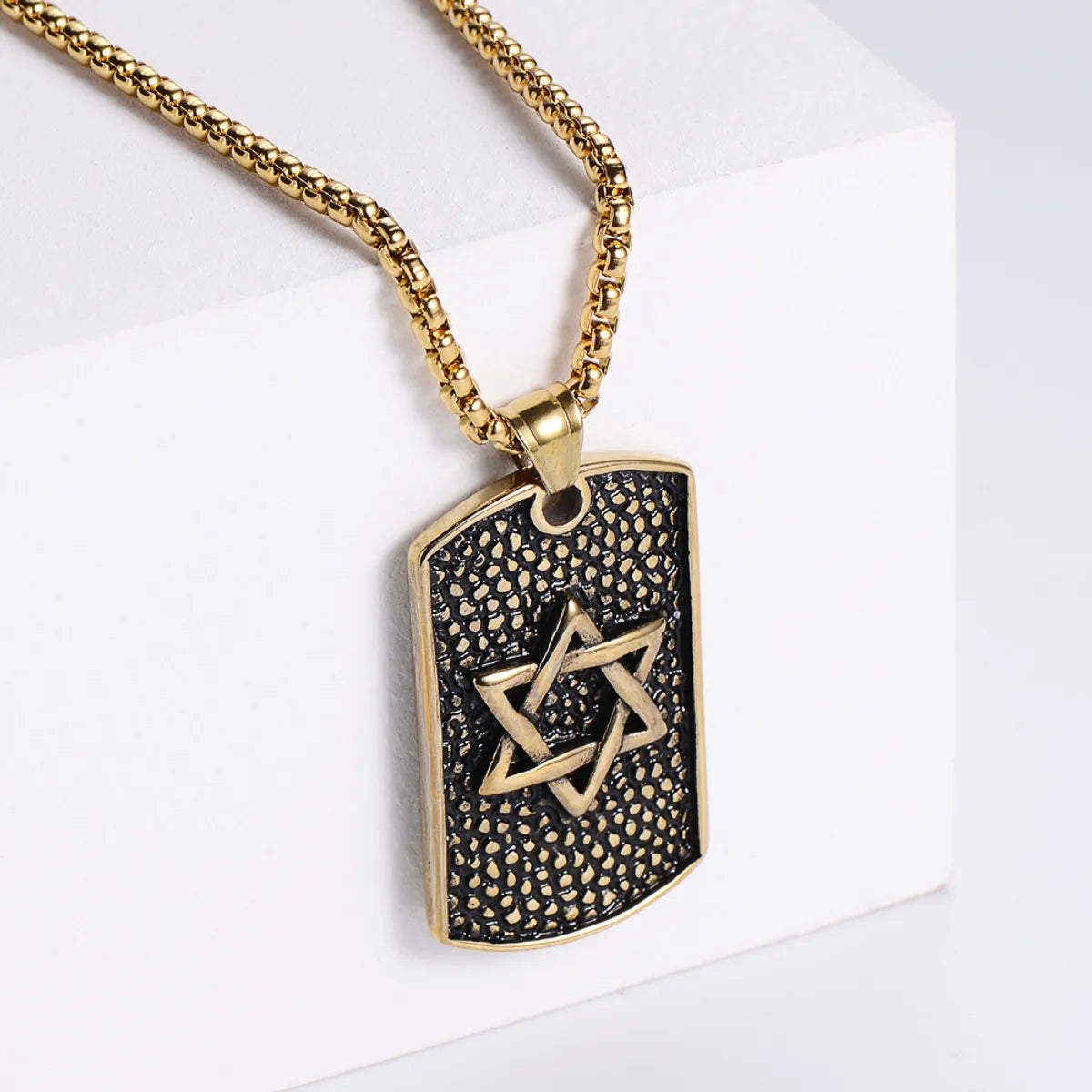 Retro Geometric Trendy Six-pointed Star Army Brand Star Cast Stainless Steel Pendant Necklace