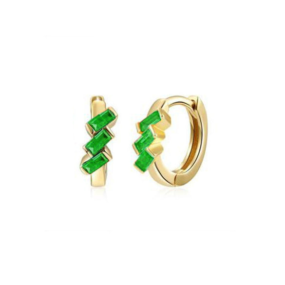Retro Geometric U Shaped Rectangular Zircon Earrings For Women Silver Needle And Copper Electroplated Multicolor Ear Buckle Earrings